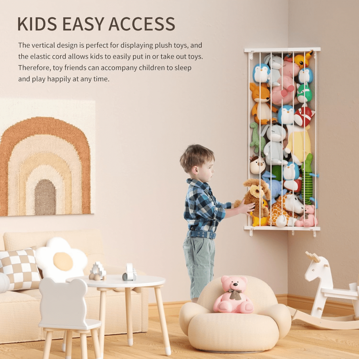 FOUKUS Corner Stuffed Animal Storage Toy Organizer: Kids Room Stuffed Animal Holder Length Adjustable Toys Shelf - Large Corner Plush Toys Storage for Nursery Playroom Bedroom -...
