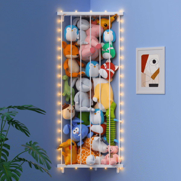 FOUKUS Corner Stuffed Animal Storage Toy Organizer: Kids Room Stuffed Animal Holder Length Adjustable Toys Shelf - Large Corner Plush Toys Storage for Nursery Playroom Bedroom -...