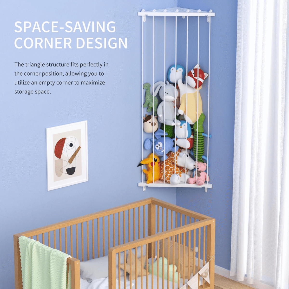 FOUKUS Corner Stuffed Animal Storage Toy Organizer: Kids Room Stuffed Animal Holder Length Adjustable Toys Shelf - Large Corner Plush Toys Storage for Nursery Playroom Bedroom -...