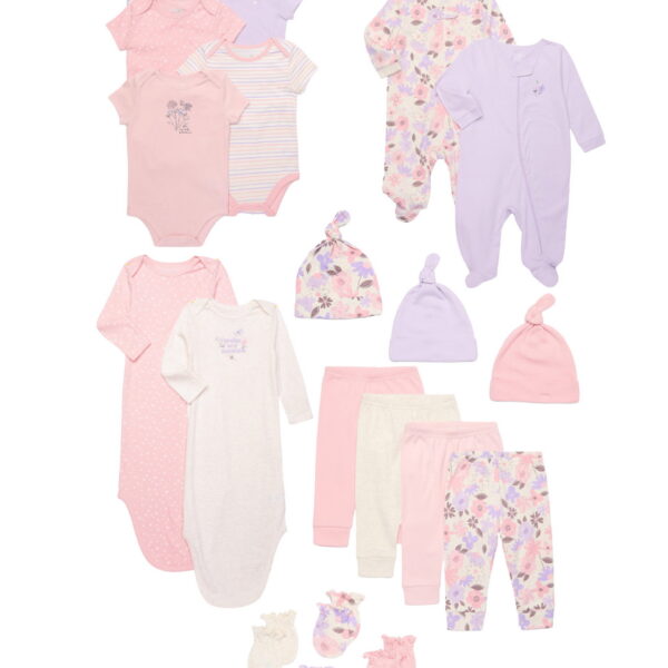 Garanimals Newborn Baby Girl Shower Gift Set, Floral Multi, 9 Months, 20-Piece