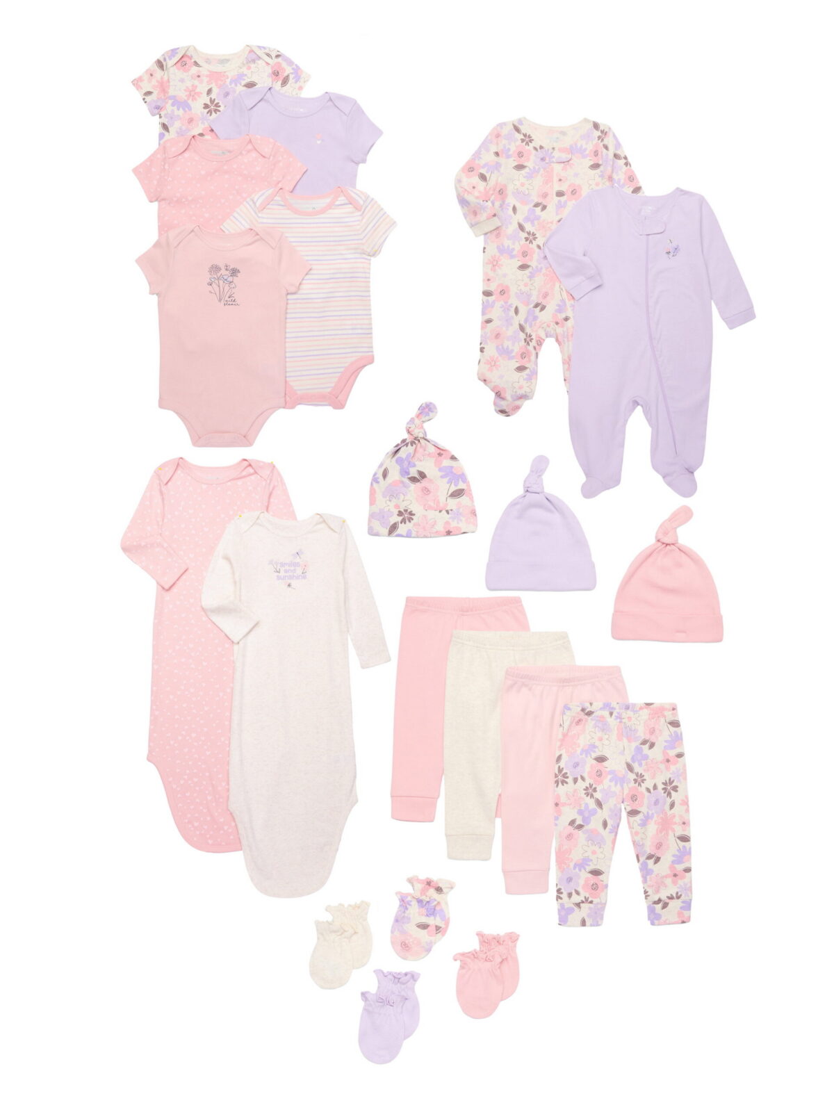 Garanimals Newborn Baby Girl Shower Gift Set, Newborn-6/9 Months, Floral Multi, 20-Piece