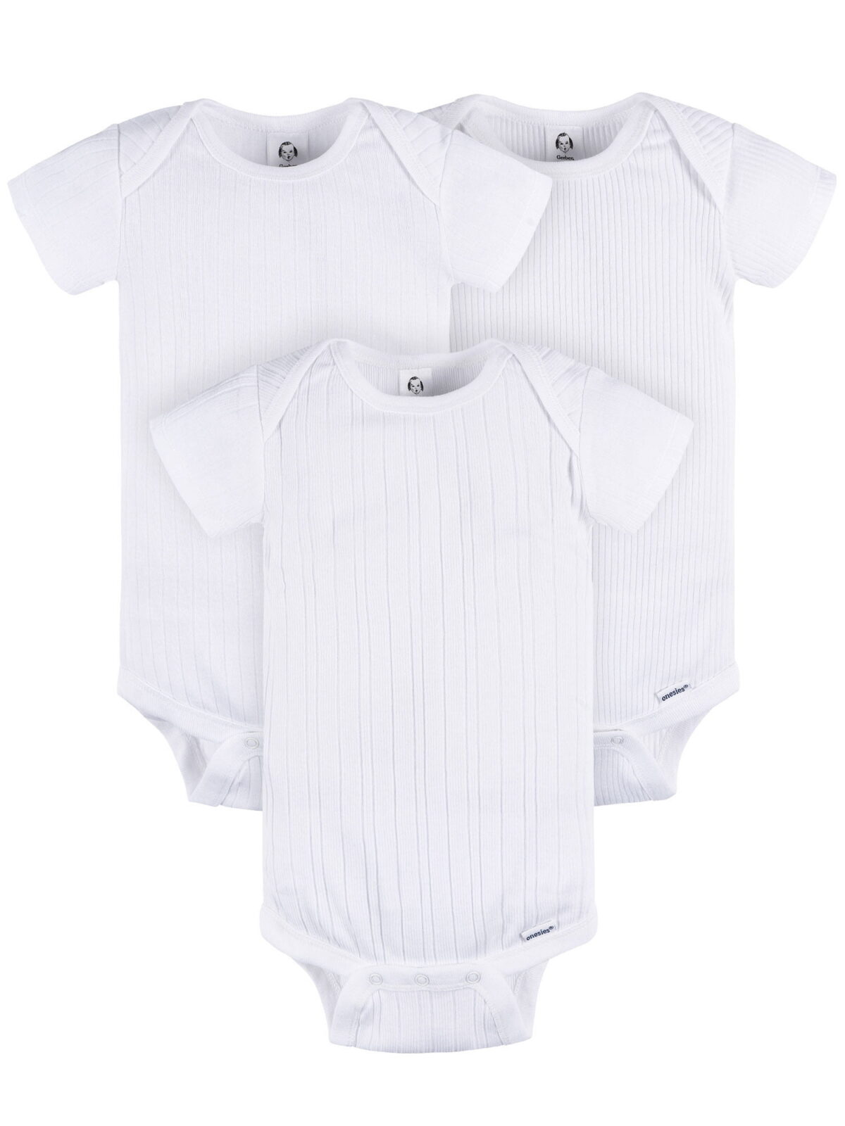 Gerber Baby Neutral 3-Pack White Short Sleeve Bodysuits, Sizes Preemie - 24 Months