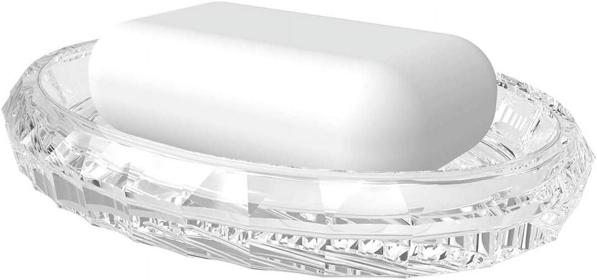 Glass Soap Dish, Glass Soap Sponge Dish Holder Case Soap Tray for Kitchen & Bath, Clear Shower Soap Holder Accessories for Bathroom (Ellipse)