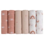 Gllquen Baby Muslin Organic Cotton Swaddle Blankets 6-Pack for Newborn Infant Girls and Boys, Sun and Moon