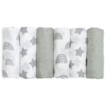 Gllquen Baby Muslin Organic Cotton Swaddle Blankets 6-Pack for Newborn Infant Boys Girls 27 x 27", Grey Star