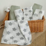 Gllquen Baby Muslin Organic Cotton Swaddle Blankets 6-Pack for Newborn Infant Boys Girls 27 x 27", Grey Star