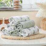 Gllquen Baby Muslin Organic Cotton Swaddle Blankets 6-Pack for Newborn Infant Boys Girls 27 x 27", Grey Star