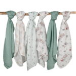 Gllquen Baby Muslin Swaddle Blankets 6-Pack Cotton Wrap for Newborn Infant Girls Boys, 27 X 27", Forest