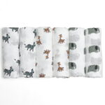 Gllquen Baby Muslin Swaddle Blankets 6-Pack, Soft Receiving Swaddles, Breathable Unisex for Newborns Infant Boys and Girls, 27 X 27", Elephant and Giraffe