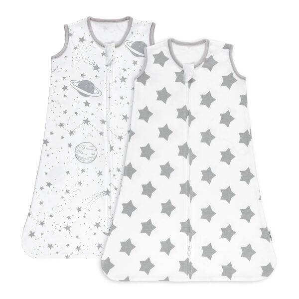 Gllquen Baby Sleep Sack Organic Cotton Wearable Blanket for infants Boys Girls, Toddler Sleep Bag with 2-Way Zipper, Grey Planet and Star, Large (12-18 Month)