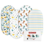 Gllquen Baby Ultra Soft Breathable Fitted Bassinet Sheets 4 Pack for Newborn Infant Boys , Jurassic