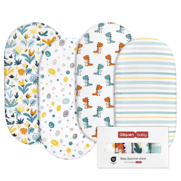 Gllquen Baby Ultra Soft Breathable Fitted Bassinet Sheets 4 Pack for Newborn Infant Boys , Jurassic