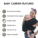 Gllquen Baby Wrap Carrier Organic Cotton Adjustable Slings ,for Newborn,Infant,Toddlers 35 lbs,Black