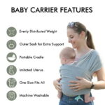 Gllquen Baby Wrap Carriers Premium Organic Cotton Adjustable Slings, for Toddlers, Infant, Newborn, Light Gray