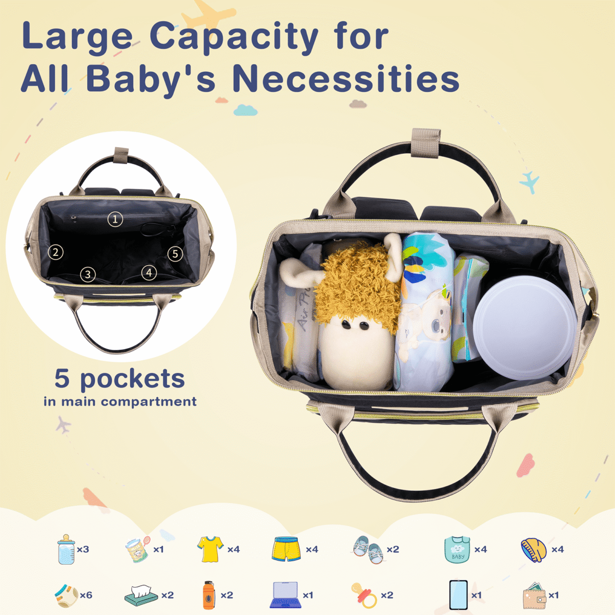 GPED Diaper Bag Backpack, Multifunctional Baby Changing Bag with Insulated Milk Bottle Pocket & Stroller Strap, Large Capacity Travel Backpack with USB Charging Port, Baby Bags...