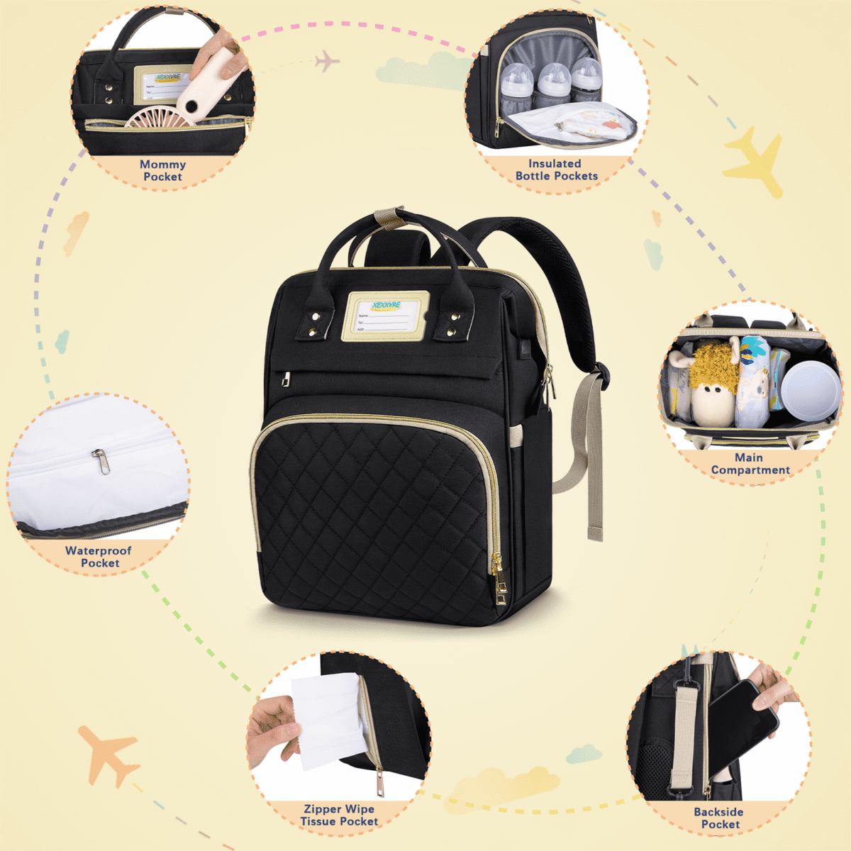 GPED Diaper Bag Backpack, Multifunctional Baby Changing Bag with Insulated Milk Bottle Pocket & Stroller Strap, Large Capacity Travel Backpack with USB Charging Port, Baby Bags...