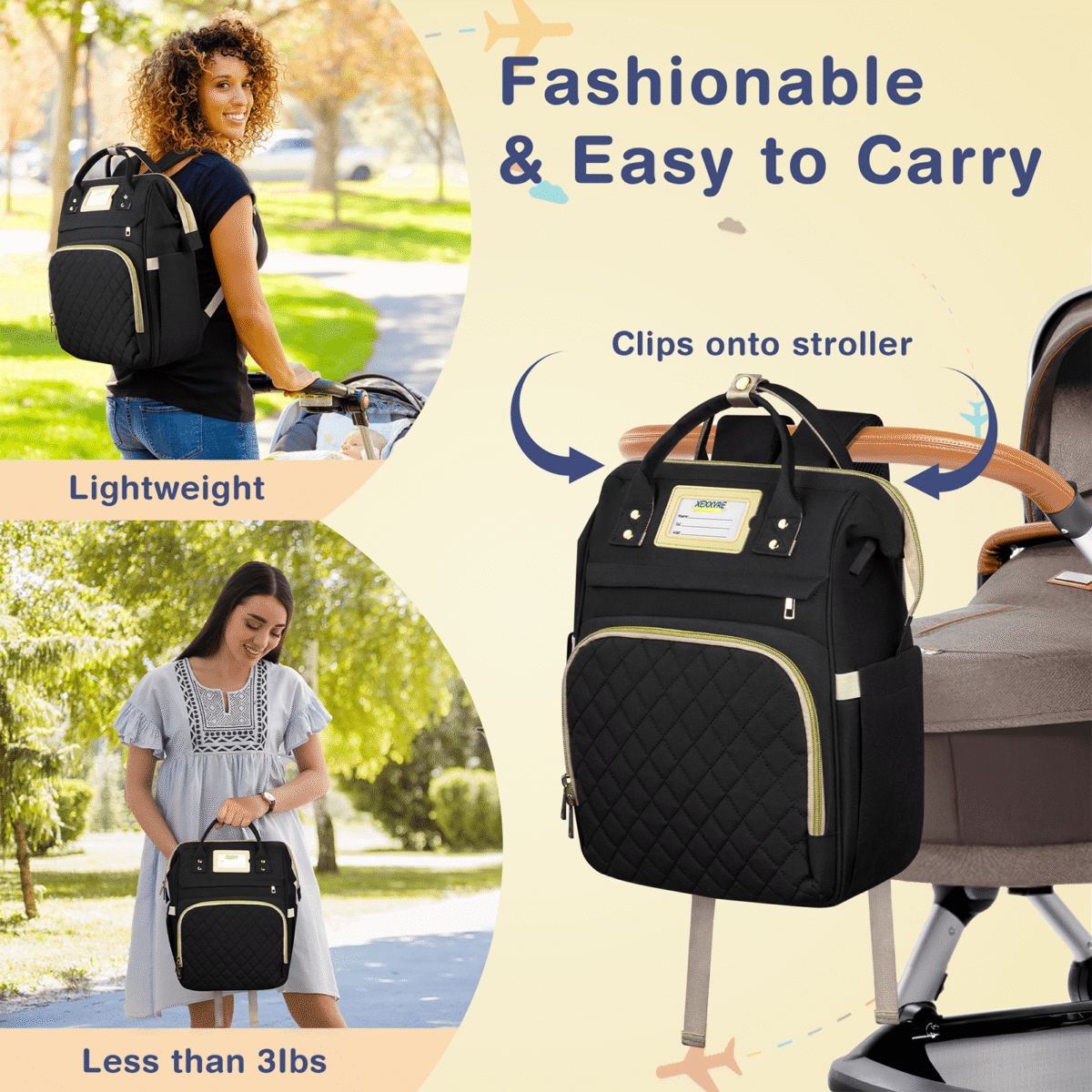 GPED Diaper Bag Backpack, Multifunctional Baby Changing Bag with Insulated Milk Bottle Pocket & Stroller Strap, Large Capacity Travel Backpack with USB Charging Port, Baby Bags...
