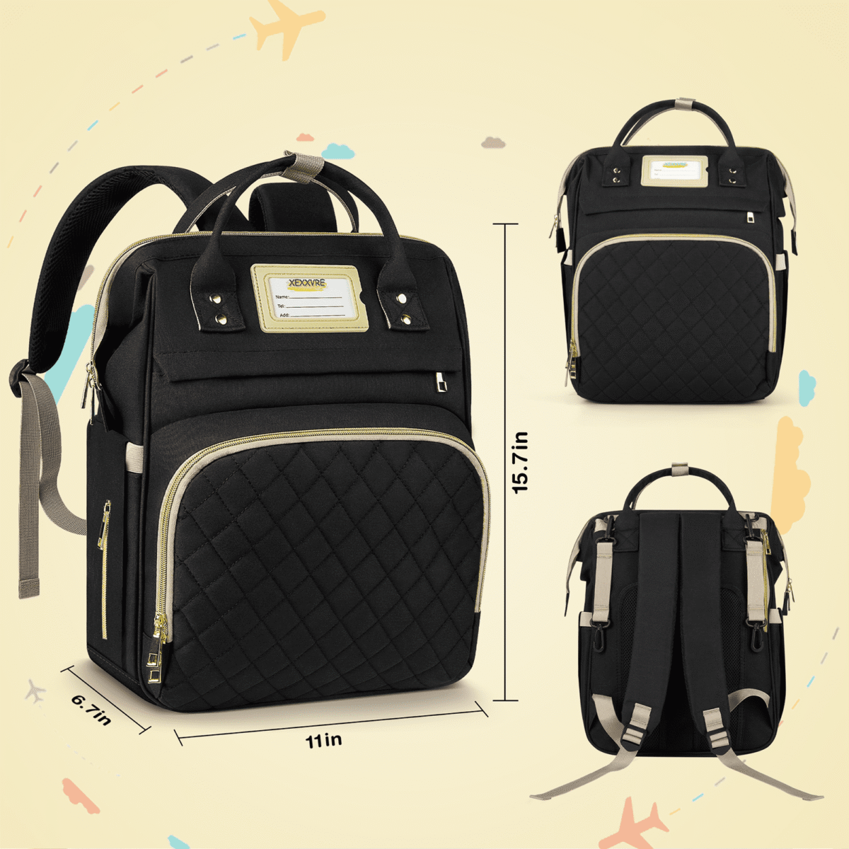 GPED Diaper Bag Backpack, Multifunctional Baby Changing Bag with Insulated Milk Bottle Pocket & Stroller Strap, Large Capacity Travel Backpack with USB Charging Port, Baby Bags...