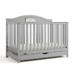 Graco Story 5-in-1 Convertible Baby Crib with Drawer and Reversible Headboard, Pebble Gray