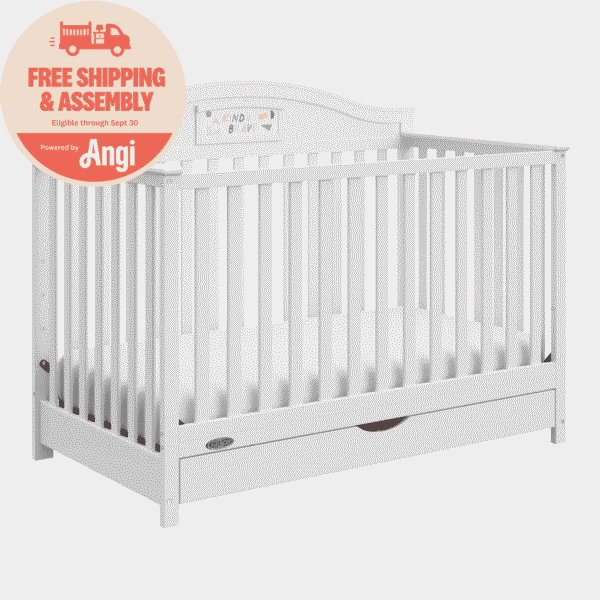 Graco Story 5-in-1 Convertible Baby Crib with Drawer and Reversible Headboard, White