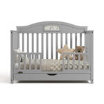 Graco Story 5-in-1 Convertible Baby Crib with Drawer and Reversible Headboard, Pebble Gray