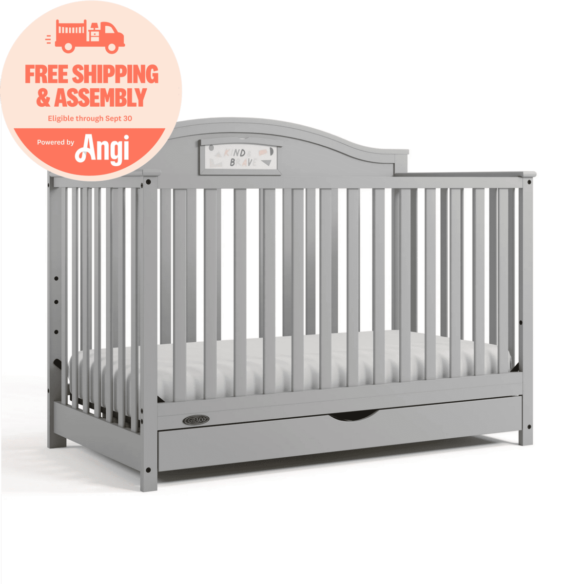 Graco Story Customizable 5-in-1 Convertible Crib with Drawer and Premium Crib & Toddler Mattress Bundle, Pebble Gray