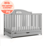 Graco Story Customizable 5-in-1 Convertible Crib with Drawer and Premium Crib & Toddler Mattress Bundle, Pebble Gray