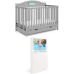 Graco Story Customizable 5-in-1 Convertible Crib with Drawer and Premium Crib & Toddler Mattress Bundle, Pebble Gray