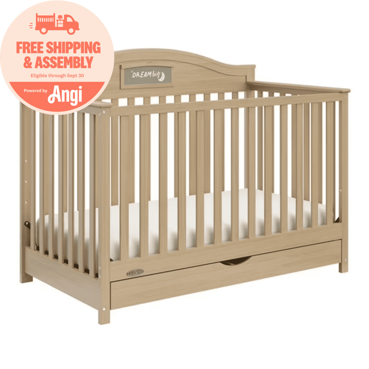 Graco Story Customizable 5-in-1 Convertible Crib with Drawer and Premium Crib & Toddler Mattress Bundle, Pebble Gray