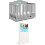 Graco Story Customizable 5-in-1 Convertible Crib with Drawer and Premium Crib & Toddler Mattress Bundle, Pebble Gray