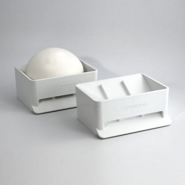 Habitamin Slanted soap Dish with suction cup, self-draining & Drying, Fast Natural soap Saver for Bathroom, Shower tub & Kitchen Sink Household (2 PCS, White)