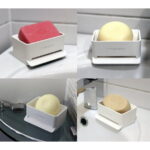 Habitamin Slanted soap Dish with suction cup, self-draining & Drying, Fast Natural soap Saver for Bathroom, Shower tub & Kitchen Sink Household (2 PCS, White)