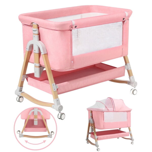 HARPPA 3 in 1 Baby Bassinet Bedside Sleeper for Infant Girls Aged 0-5 Months, Pink