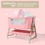 HARPPA 3 in 1 Baby Bassinet Bedside Sleeper for Infant Girls Aged 0-5 Months, Pink