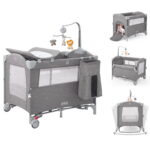HARPPA 5 in 1 Portable Playard and Bassinet Bedside Sleeper for Newborn to Toddler, Unisex, Gray