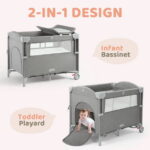 HARPPA 5 in 1 Portable Playard and Bassinet Bedside Sleeper for Newborn to Toddler, Unisex, Gray