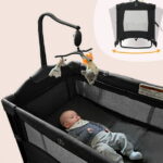 HARPPA 5 in 1 Portable Playard and Bassinet Bedside Sleeper for Newborn to Toddler, Unisex, Black