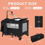 HARPPA 5 in 1 Portable Playard and Bassinet Bedside Sleeper for Newborn to Toddler, Unisex, Black