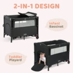 HARPPA 5 in 1 Portable Playard and Bassinet Bedside Sleeper for Newborn to Toddler, Unisex, Black
