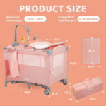 HARPPA 5 in 1 Portable Playard and Bassinet for Girl from Newborn to Toddler, Easy Folding, Pink