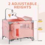 HARPPA 5 in 1 Portable Playard and Bassinet for Girl from Newborn to Toddler, Easy Folding, Pink