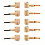 Hotpom Corn Shaped Cigar Pipe, 10Pcs Natural Corn Cob Pipe Prop Accessory Set, Miniature Straight Black Stem and Light Brown Stem, Lightweight Durable Design for Beginner