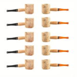 Hotpom Corn Shaped Cigar Pipe, 10Pcs Natural Corn Cob Pipe Prop Accessory Set, Miniature Straight Black Stem and Light Brown Stem, Lightweight Durable Design for Beginner