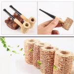 Hotpom Corn Shaped Cigar Pipe, 10Pcs Natural Corn Cob Pipe Prop Accessory Set, Miniature Straight Black Stem and Light Brown Stem, Lightweight Durable Design for Beginner
