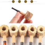 Hotpom Corn Shaped Cigar Pipe, 10Pcs Natural Corn Cob Pipe Prop Accessory Set, Miniature Straight Black Stem and Light Brown Stem, Lightweight Durable Design for Beginner