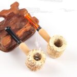 Hotpom Corn Shaped Cigar Pipe, 10Pcs Natural Corn Cob Pipe Prop Accessory Set, Miniature Straight Black Stem and Light Brown Stem, Lightweight Durable Design for Beginner