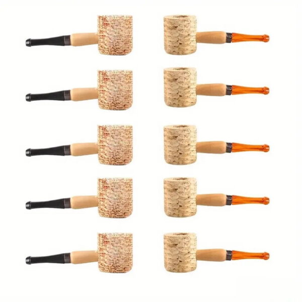 Hotpom Corn Shaped Cigar Pipe, 10Pcs Natural Corn Cob Pipe Prop Accessory Set, Miniature Straight Black Stem and Light Brown Stem, Lightweight Durable Design for Beginner
