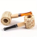 Hotpom Corn Shaped Cigar Pipe, 10Pcs Natural Corn Cob Pipe Prop Accessory Set, Miniature Straight Black Stem and Light Brown Stem, Lightweight Durable Design for Beginner