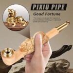 Hotpom Handcrafted Wooden Pipe with Copper Pot Filter, Enhanced Flavor & Cleanliness, Detachable and Washable, Intricate Carved Portable Pixiu Pipe