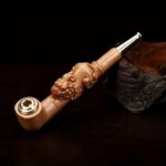 Hotpom Handcrafted Wooden Pipe with Copper Pot Filter, Enhanced Flavor & Cleanliness, Detachable and Washable, Intricate Carved Portable Pixiu Pipe